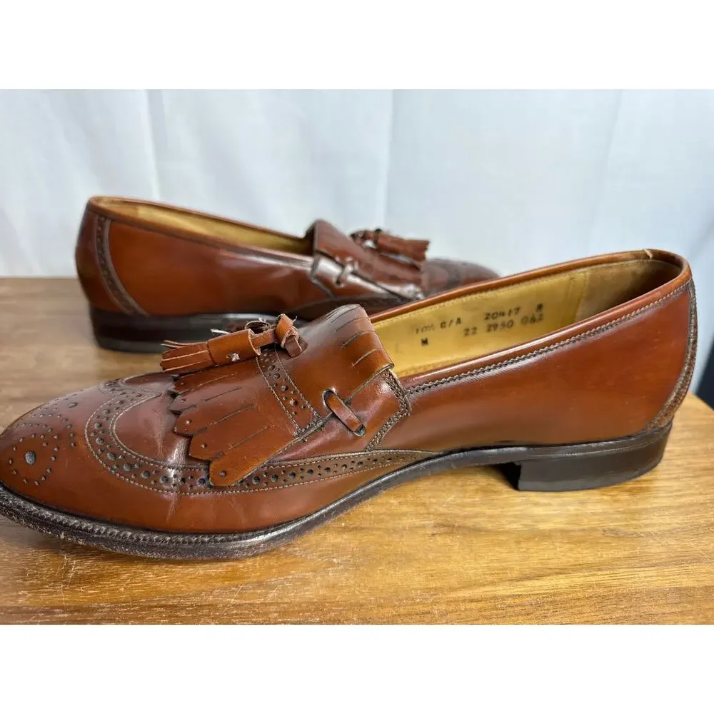 Johnston & Murphy Optima 10.5 Brown Loafers Kiltie Tassel Wing Tip Shoes EUC Men